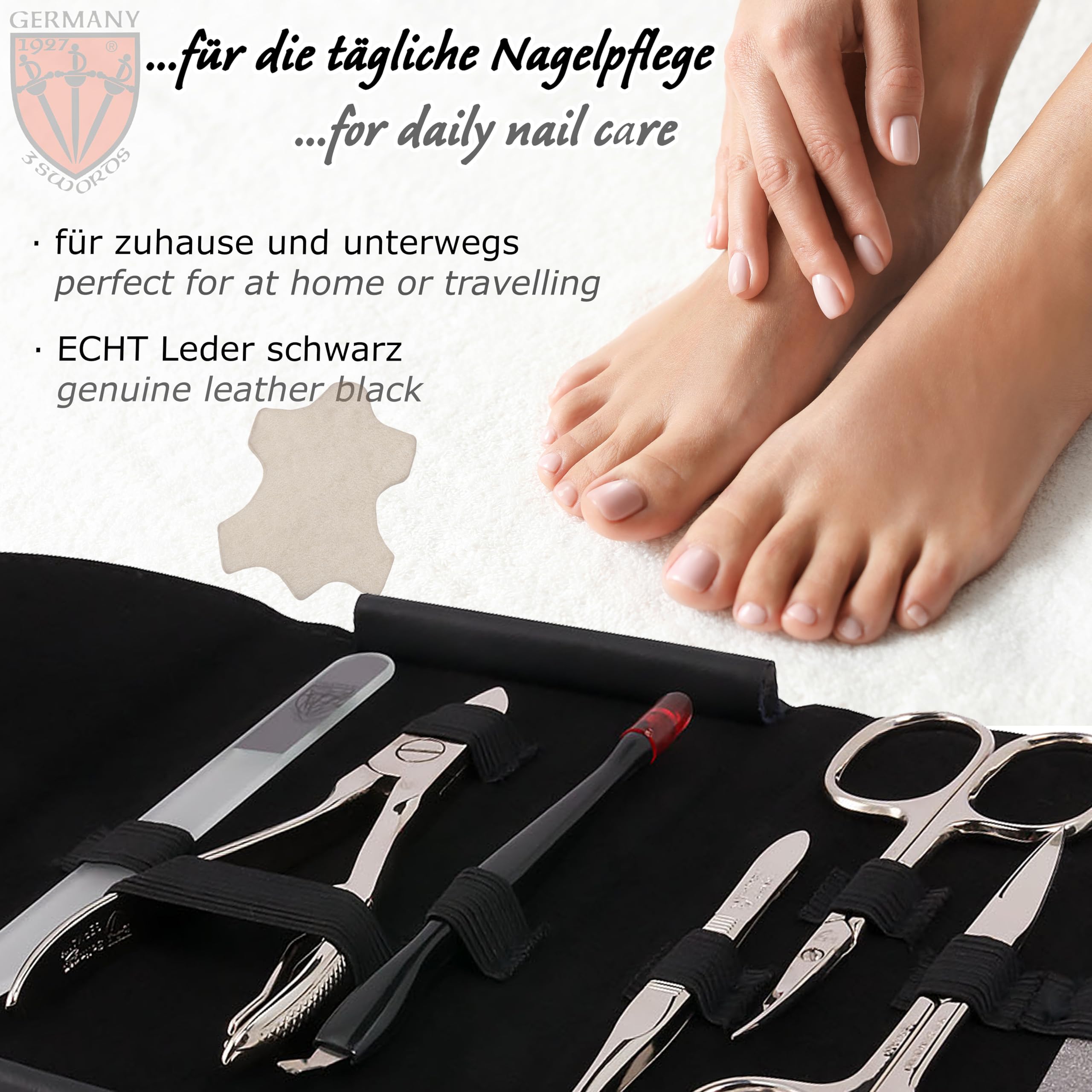 3 Swords Germany - brand quality 7 piece manicure pedicure kit set - nail care tools - Made in Solingen Germany (234)